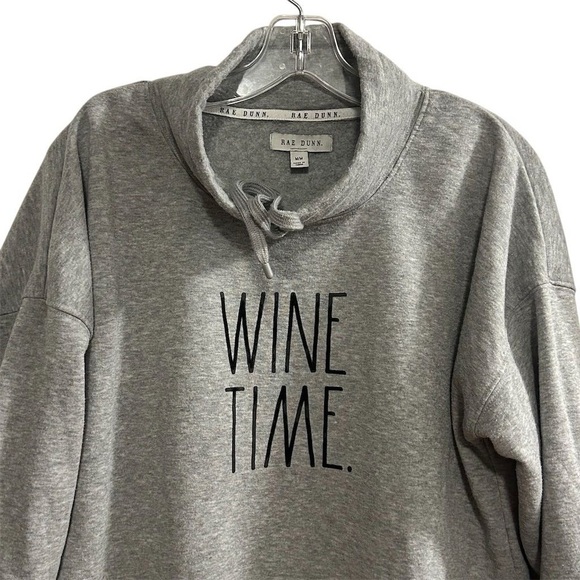 Rae Dunn Women's "Wine Time" Cowlneck Sweatshirt Gray Size M - Picture 2 of 9